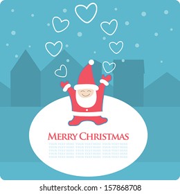 Christmas, New Year greeting card with lovely cartoon Santa Claus, winter season theme. Banner,postcard,sticker, poster design template. Vector illustration.