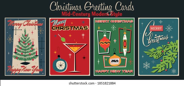 Christmas and New Year Greeting Card, Mid Century Modern Style 