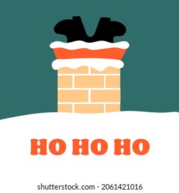 Christmas and New Year greeting card temlate with Santa Claus. Vector hand drawn illustration in cartoon flat style.