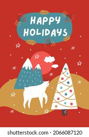 Christmas New Year greeting card template vector illustration