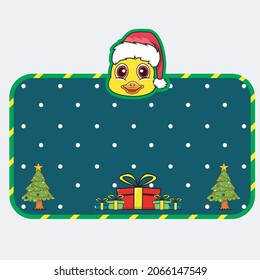 Christmas and New Year Greeting Card With Duck Character Design. Head Animal Wearing Christmas Hat. Vector And Illustration.