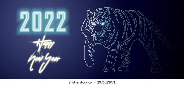 Christmas and New Year Greeting Card 2022. Neon glow. T-shirt print, web design, banner, social networks. Vector.