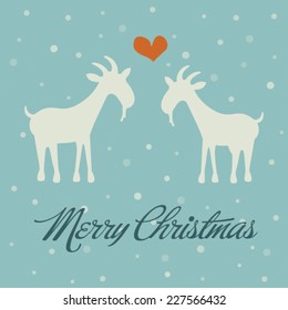 Christmas and New year greeting card with goats in love