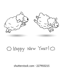 Christmas and New Year Greeting card with hand drawn sheeps.