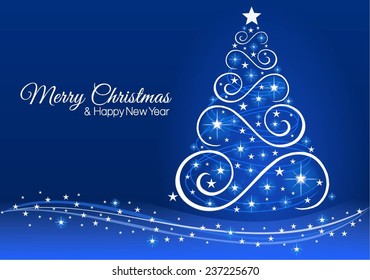Christmas and New Year greeting card in blue.