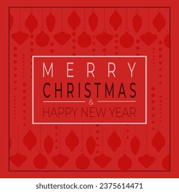 Christmas and New Year greeting card with silhouettes of Christmas tree toys on a red background
