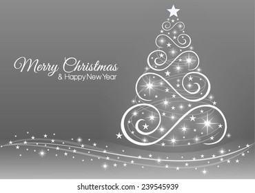 Christmas and New Year greeting card in silver. 