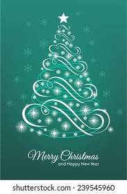 Christmas and New Year greeting card in green. 
