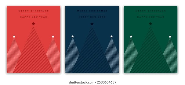 Christmas and New Year greeting card with geometric Christmas trees. Vector illustration