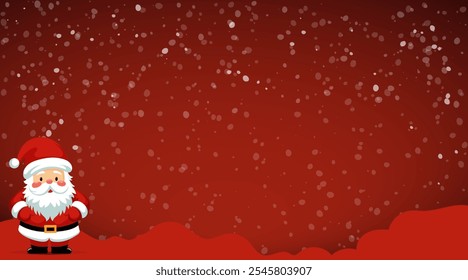 Christmas and New Year greeting card with cute Santa Claus and snow. Cartoon character. 