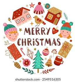 Christmas and New Year greeting card. Decorative festive background. Vector illustration