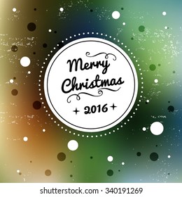 Christmas and New Year greeting card. Vector illustration. Typography, calligraphy. Snowy background. Vintage label, emblems and other decorative elements. Retro invitation. 