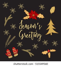 Christmas And New Year Greeting card, Typographical Background, vector illustration