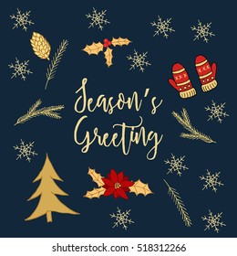 Christmas And New Year Greeting card, Typographical Background, vector illustration