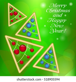 Christmas and New Year greeting card with creative christmas trees. Christmas vector background.