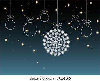Christmas and New Year greeting card with snowflakes ball. Winter holiday background, vector