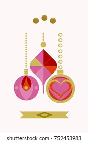 Christmas and New Year greeting card, tag or badge. Scandinavian style. Stock vector.