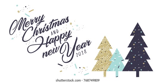 Christmas and New Year greeting card. Flat design vector illustration template for greeting cards, website and mobile banners, marketing material.