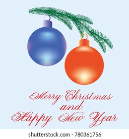 Christmas New Year greeting card with lettering and balls