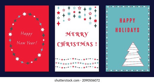 Christmas and New Year greeting cards. Winter holidays card set.