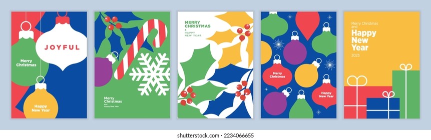 Christmas and New Year greeting cards set. Modern vector illustration concepts for greeting card, website and mobile website banner, party invitation card, posters, social media banners.