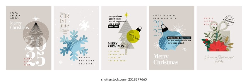 Cartões de Natal e Ano Novo. Conceitos de ilustração vetorial para plano de fundo, cartão de saudação, cartão de convite de festa, banner de site, banner de mídia social, material de marketing.