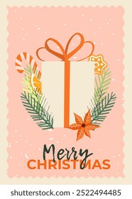 Weihnachten Neujahr Grußkarten mit süßen Cupcakes. Winterurlaub Design für Grußkarte, Einladung, Cover, Kalender, Social-Media-Beiträge, Menü.	