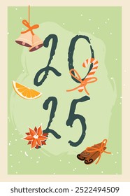 Christmas New Year greeting cards with sweet cupcakes. Winter holiday design for greeting card, invitation, cover, calendar, social media posts, menu.	