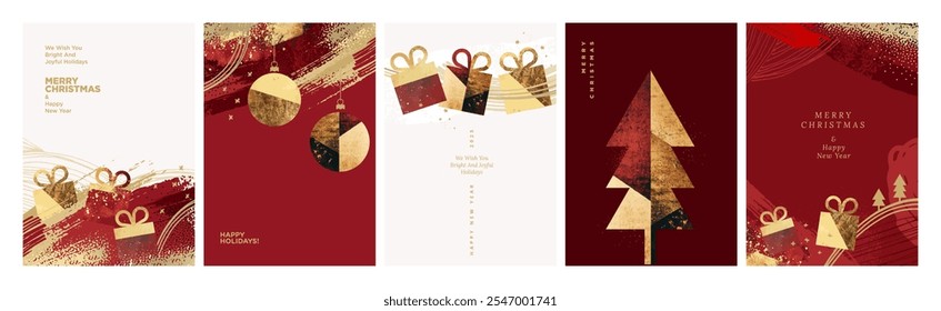 Christmas and New Year Greeting Cards. Vector illustration concepts for greeting card, party invitation card, website banner, social media banner, marketing material.