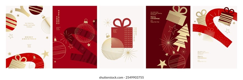 Christmas and New Year Greeting Cards Collection. Modern abstract vector illustrations for greeting card, party invitation card, website banner, social media banner, marketing material.