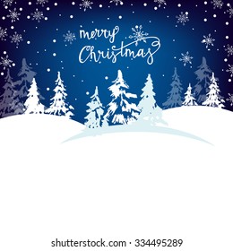 Christmas And New Year  Greeting Cards with Christmas trees,  snowflakes. Template Vector