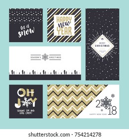 Christmas and New Year greeting cards collection. Flat design vector illustration concepts for greeting cards, web banner, flayer brochure, party invitation card.