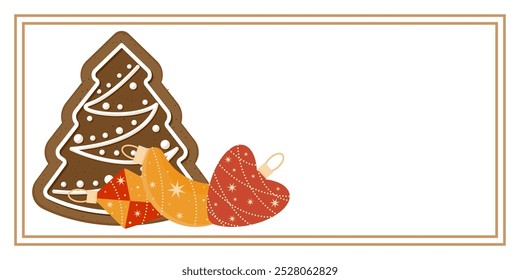 Christmas and New Year Greeting Horizontal Card or Invitation Template. Vintage Elegant Christmas or New Year Decoration Illustration. Happy Merry Xmas Greeting Party Banner Design Background