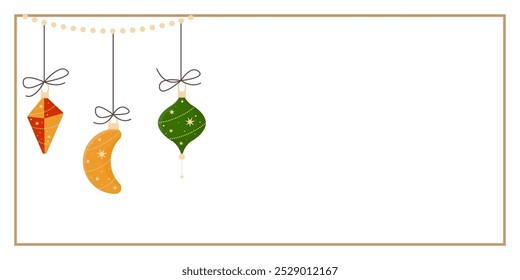 Christmas and New Year Greeting Horizontal Card or Invitation Template. Vintage Elegant Christmas or New Year Decoration Illustration. Happy Merry Xmas Greeting Party Banner Design Background