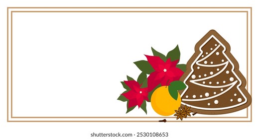 Christmas and New Year Greeting Horizontal Card or Invitation Template. Vintage Elegant Christmas or New Year Decoration Illustration. Happy Merry Xmas Greeting Party Banner Design Background
