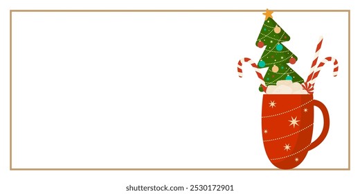 Christmas and New Year Greeting Horizontal Card or Invitation Template. Vintage Elegant Christmas or New Year Decoration Illustration. Happy Merry Xmas Greeting Party Banner Design Background