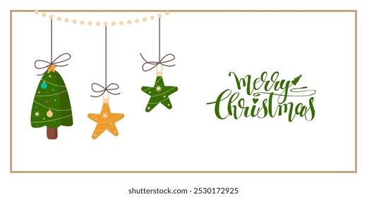 Christmas and New Year Greeting Horizontal Card or Invitation Template. Vintage Elegant Christmas or New Year Decoration Illustration. Happy Merry Xmas Greeting Party Banner Design Background