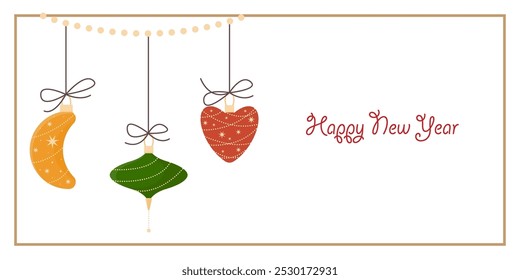 Christmas and New Year Greeting Horizontal Card or Invitation Template. Vintage Elegant Christmas or New Year Decoration Illustration. Happy Merry Xmas Greeting Party Banner Design Background