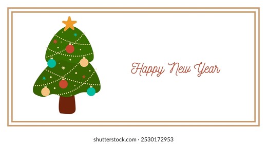 Christmas and New Year Greeting Horizontal Card or Invitation Template. Vintage Elegant Christmas or New Year Decoration Illustration. Happy Merry Xmas Greeting Party Banner Design Background