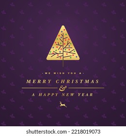 Christmas and New year greeting with minimal tree illustration and typography.