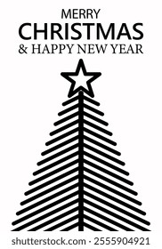 Christmas and New Year greetings with black stroke Christmas tree
