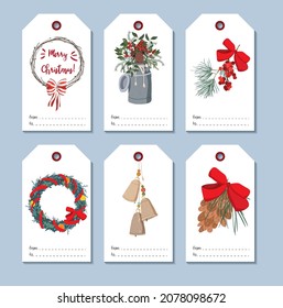 Christmas and New Year greetings. Gift tags design. Beautiful and original packaging. Colorful and festive illustration