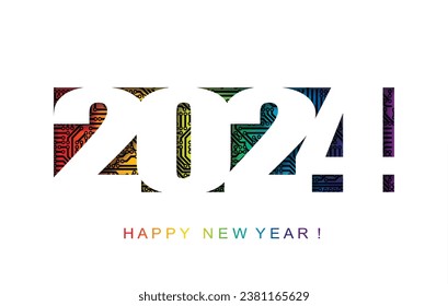 Christmas and new year greetings high tech card with 2023 year. Vector.