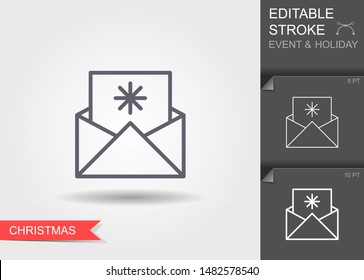 Christmas and new year greetings. Outline icon with editable stroke. Linear symbol of the holiday with shadow