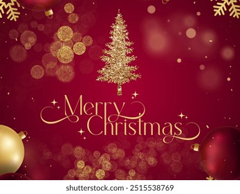 Christmas and new year greetings with Red and Gold background.