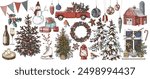 Christmas and new year hand drawn set