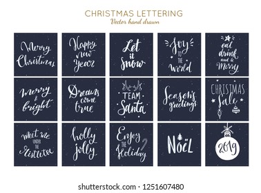 Christmas and New Year Hand drawn vector  typography posters set. Conceptual hanwritten festive phrases, lettering, sayings. T shirt. Inspirational quotes