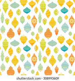 Christmas and New Year hand drawn tree decorations pattern. Seasonal greeting card template. Vector seamless background.