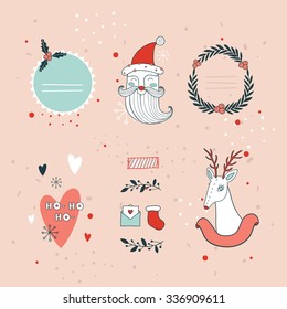 Christmas and New Year hand drawn design elements set