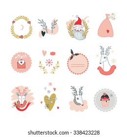 Christmas and New Year hand drawn design elements set